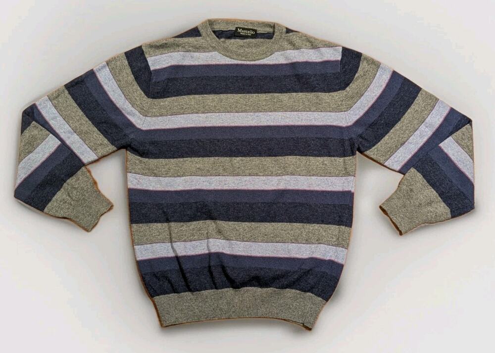 Marcello Italy Cashmere Merino Wool Sweater Mens M Striped Knit Luxury